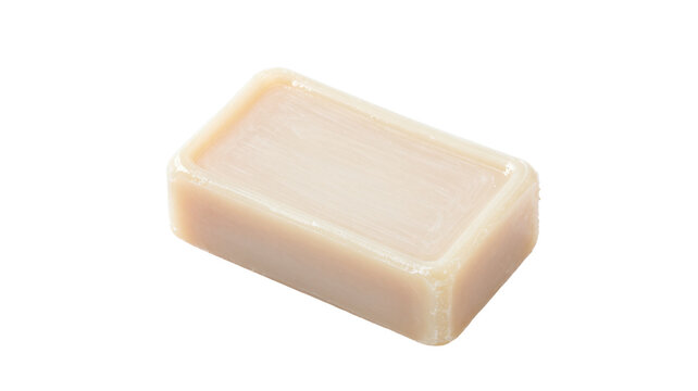 Single bar of natural beige soap isolated on white background with clean minimalist composition