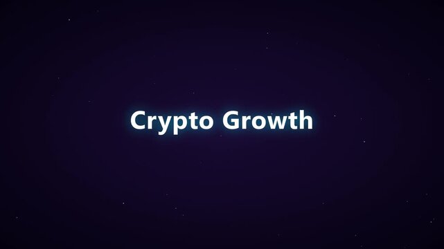 Crypto Growth text animation with rising blue arrows representing financial market success.