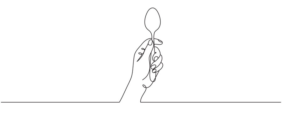 Hand Holding Spoon One Line Art. Editable Stroke.