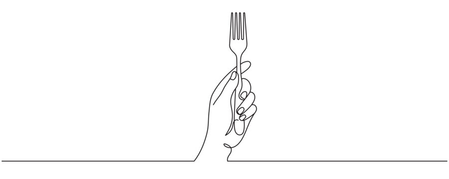 Hand Holding Fork One Line Art. Editable Stroke.