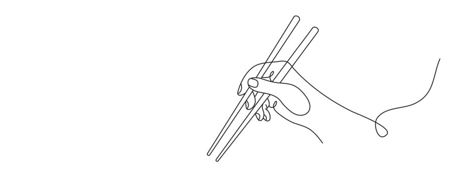 Hand Holding Chopsticks One Line Art. Editable Stroke.