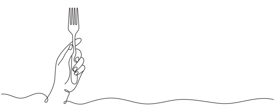 Hand Holding Fork One Line Art. Editable Stroke.