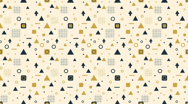 Retro geometric seamless pattern, vintage abstract background with triangles and circles, mid-century modern wallpaper design