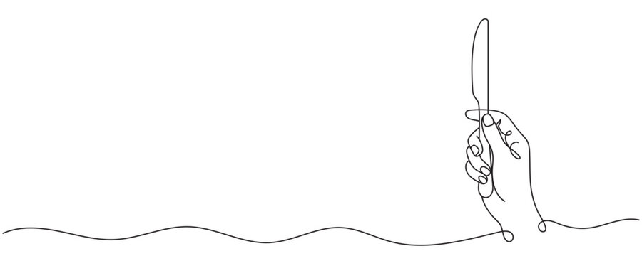 Hand Holding Knife One Line Art. Editable Stroke.