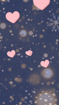 Animation of hearts floating over navy background