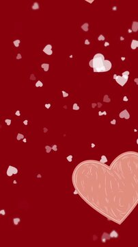 Animation of hearts floating over red background