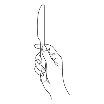 Hand Holding Knife One Line Art. Editable Stroke.
