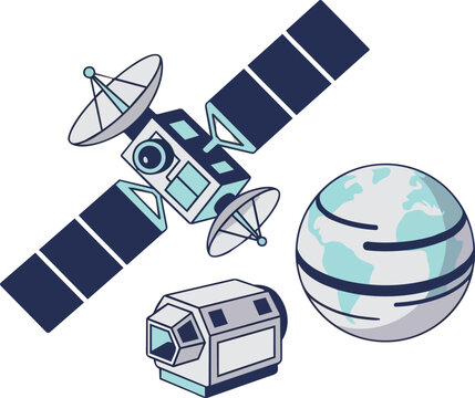 Satellite, orbital technology and earth for global communication, network connectivity and scientific research. Spacecraft, telecommunication and digital transmission with cosmos data for internet