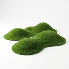 Fototapeta premium Isolated lush green artificial grass mounds on clean white background