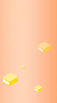 Animation of multiple yellow book icons against copy space on orange gradient background