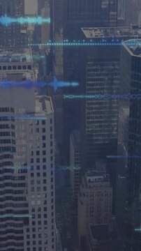 Animation of data processing against aerial view of cityscape