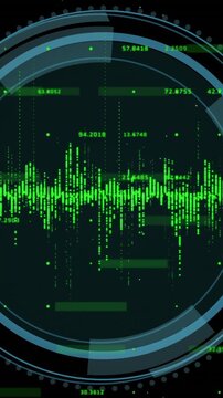 Animation of shield icon and data processing over black background