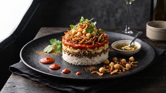 Gourmet Egyptian Kushari Layered Rice Pasta and Lentils