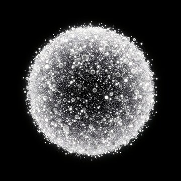 Spherical cluster of luminous particles forming a protective bubble with soft volumetric lighting