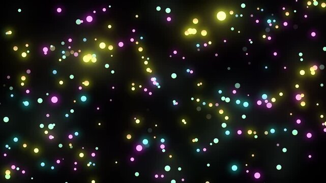 黒背景にカラフルな光の粒子が飛び出すシームレスループ動画素材（オーバーレイ合成用）