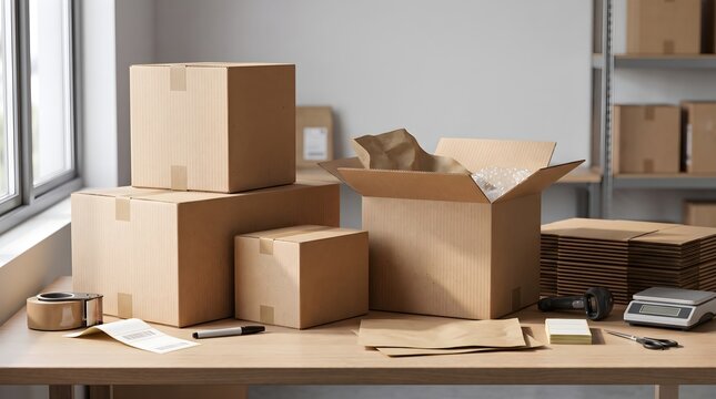 Open Cardboard Shipping Box with Protective Packaging Materials