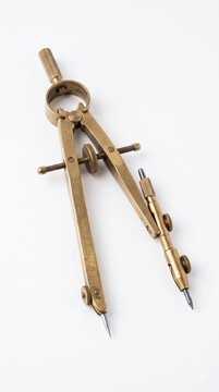 Brass drafting compass drawing tool isolated on white background