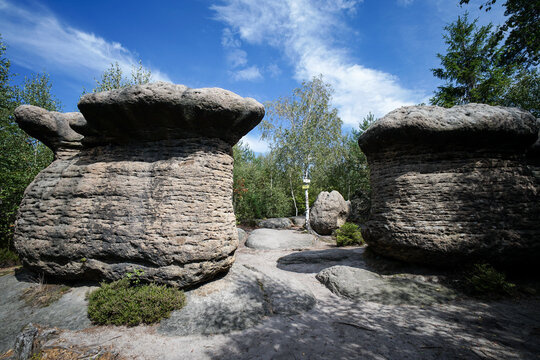 Kamenne hriby rock formation, popular tourist site in Broumov Walls, Czechia
