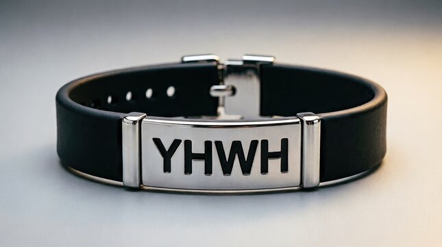 Black wristband with YHWH engraved plate