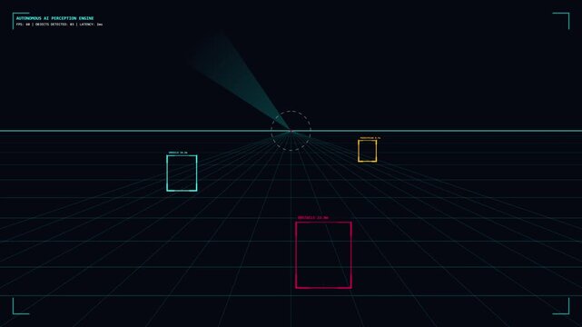 Digital radar interface tracking targets on a dark grid