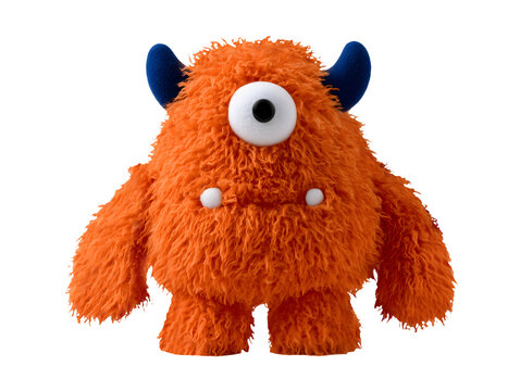 3D icon orange fluffy monster character isolated on transparent or white background, png
