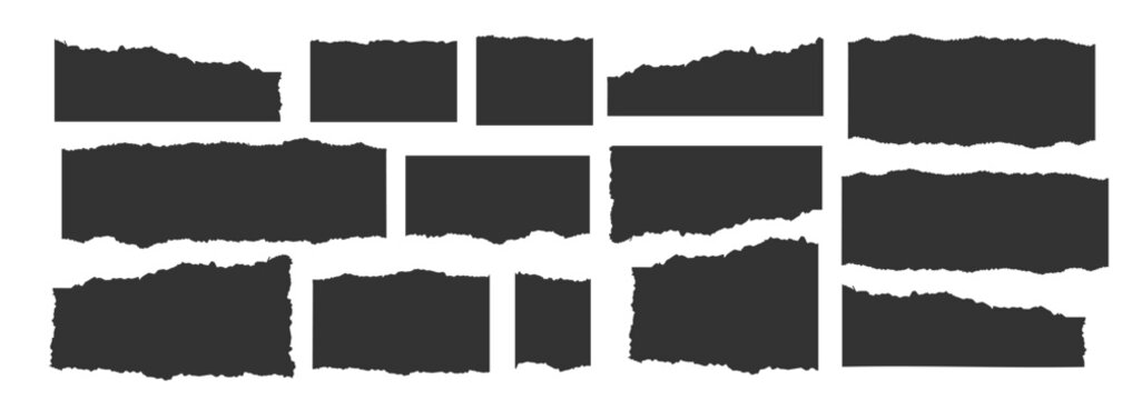 Jagged rectangle. Set of Paper torn, jagged edge rectangle shape. Rectangle torn paper shape. Headline, calligraphy border, isolated grunge header background. Rough edge rectangle frame. Vector illust