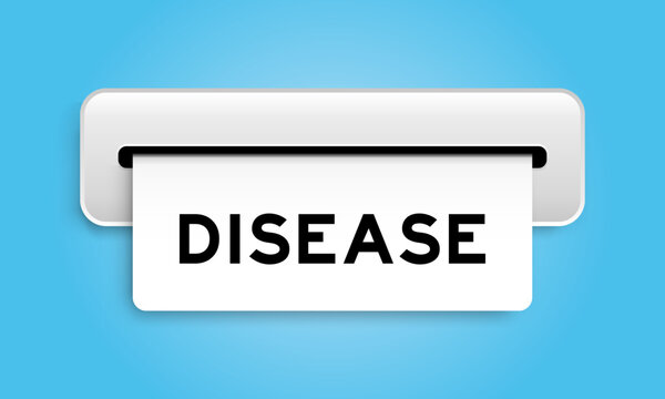 White coupon banner with word disease from machine on blue color background