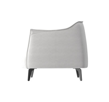 Modern light gray sofa with sleek black legs isolated on white background