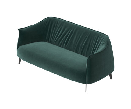 Elegant deep green velvet sofa with tufted back and slender legs