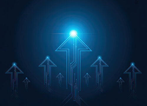 Futuristic cityscape with glowing skyscrapers and sunburst, digital neon