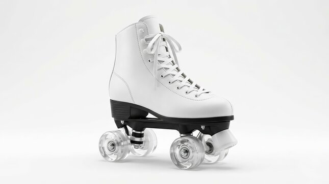 Vibrant retro style purple and white roller skate cartoon illustration isolated on white.