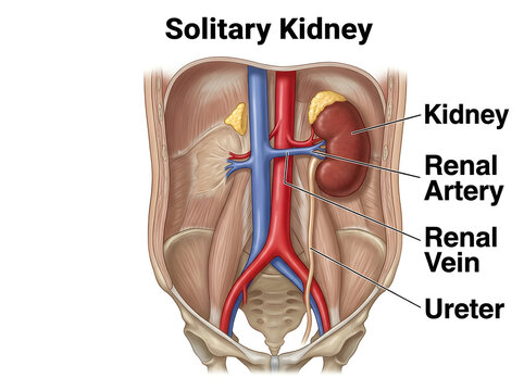 Solitary kidney anatomy illustration isolated on white background