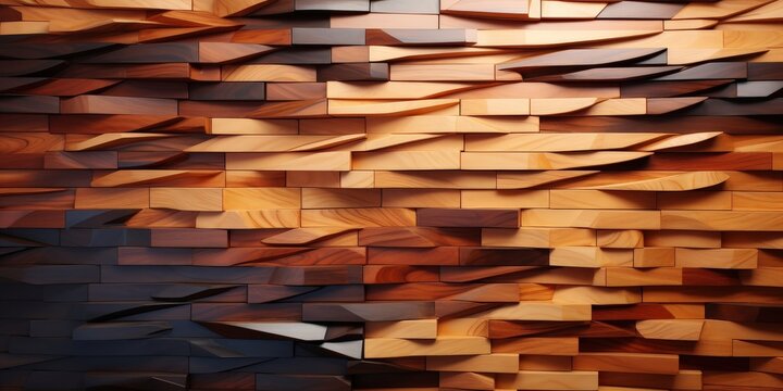 Abstract Wood Block Wall Art A contemporary arrangement of wood planks with varying shades and textures, creating a dynamic and captivating abstract design.