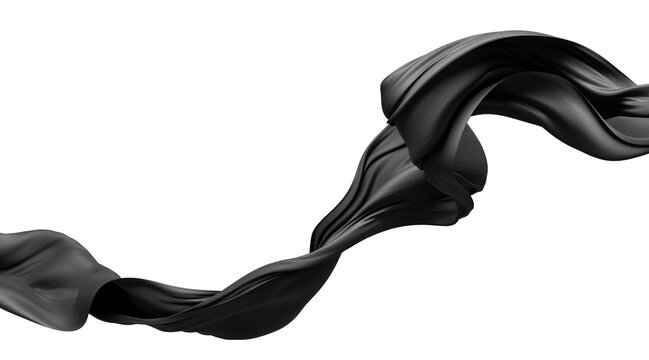 Black fabric ribbon flowing isolated on transparent background with copy space design for black friday banner 3D render