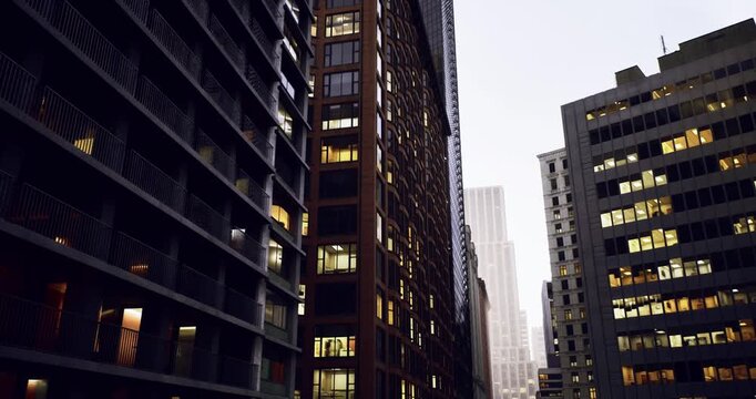 dawn to dusk metropolis scene with alternating light and shadow across facades, urban strategist visualizing hour lifecycle and skyline transitions