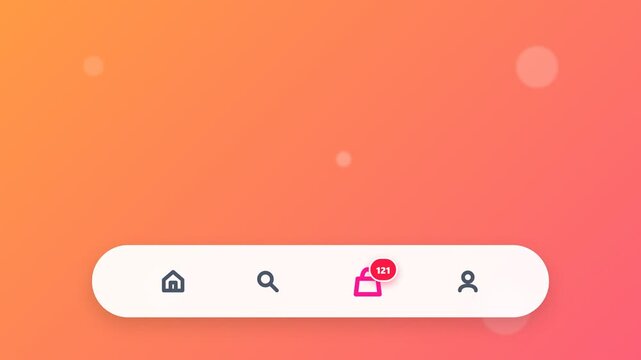 Vibrant Mobile Ecommerce App Interface with Animated Bottom Navigation and Shopping Cart Feature