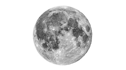 Detailed full moon surface with craters and maria, isolated on transparent background © STUDIOP