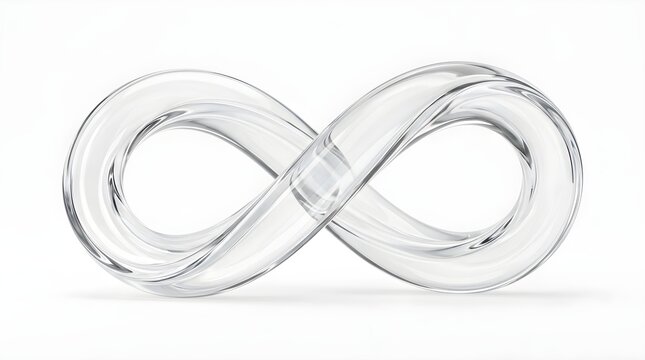 Transparent glass infinity symbol sculpture isolated on white background