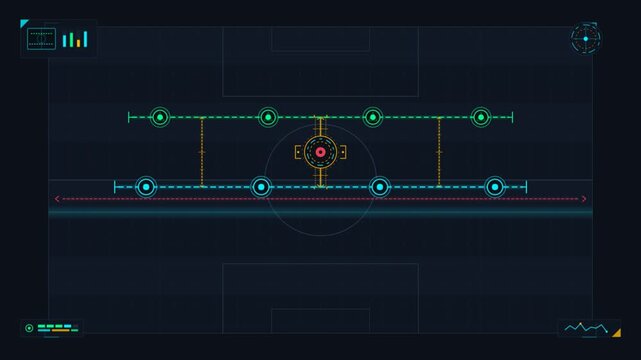 Digital HUD tactical sports formation strategy map with glowing lines