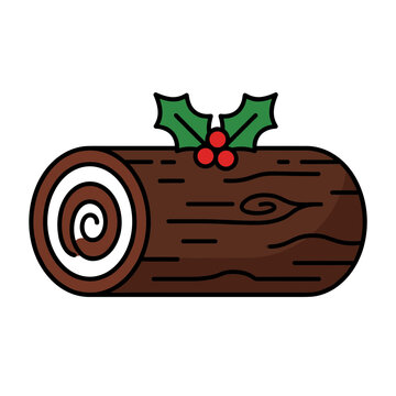 Chocolate christmas yule log cake vector illustration
