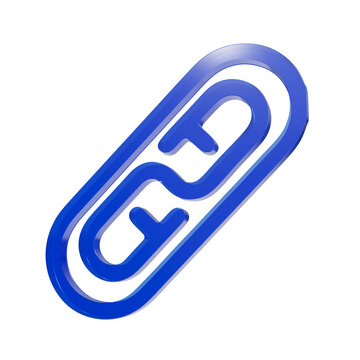 Blue glossy metallic link icon rendered in three dimensions representing digital connectivity and network integration on a white studio background