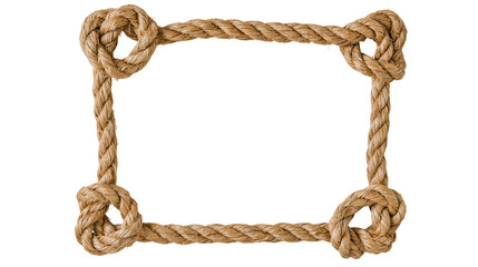 Thick natural fiber rope forming a rectangular frame with four decorative knots, isolated on transparent background © STUDIOP