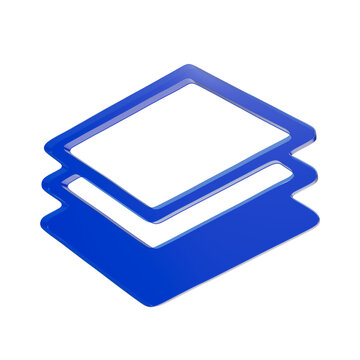 Glossy blue layered square icon rendered in 3d with isolated white background for modern digital interface and software design elements
