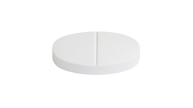 Round white pill with score line, isolated on transparent background