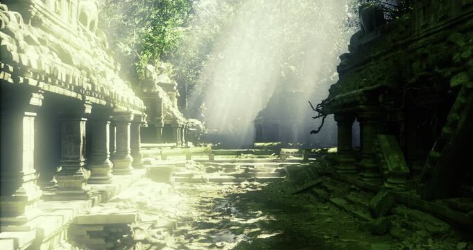 Symmetrical temple reflections, Dramatic temple scene with reflective puddles, Architectural symmetry and reflections in temple captured beautifully