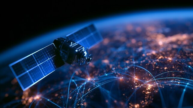 Satellite orbiting earth creating global communication network