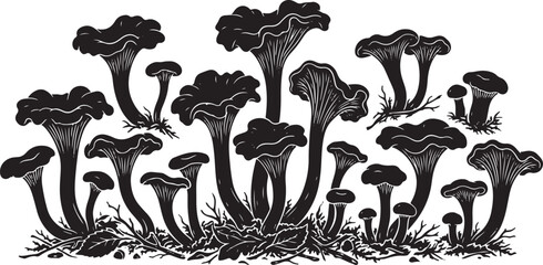 Rounded Mushroom Silhouette Set – Simple Woodland Fungi Botanical Vector Collection © estia