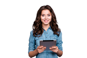 Nice cute intelligent cheerful winsome lovely attractive magnificent brunette girl with wavy hair...