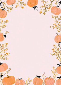 Pumpkin border autumn frame fall pumpkin harvest background floral border pastel background seasonal greeting holiday card copy space festive design Pumpkin border autumn frame with fall pumpkin