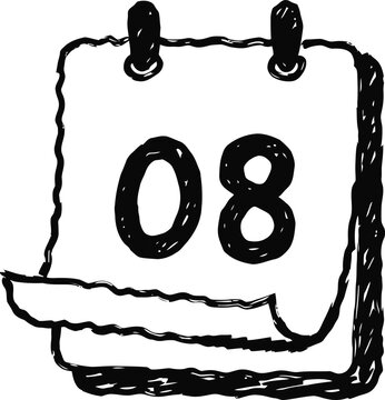 A simple doodle illustration depicts a tear-off calendar page showing the number 08, representing a specific date or reminder.